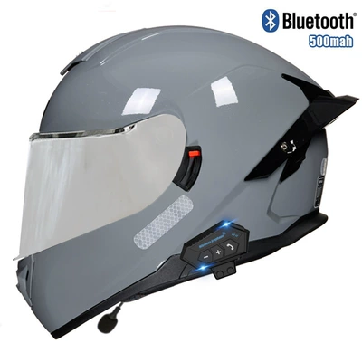 Motosiklet kaskı (dəbilqə) – helmet unisex electric car - cement-grey-silver-mirror-bluetooth-m