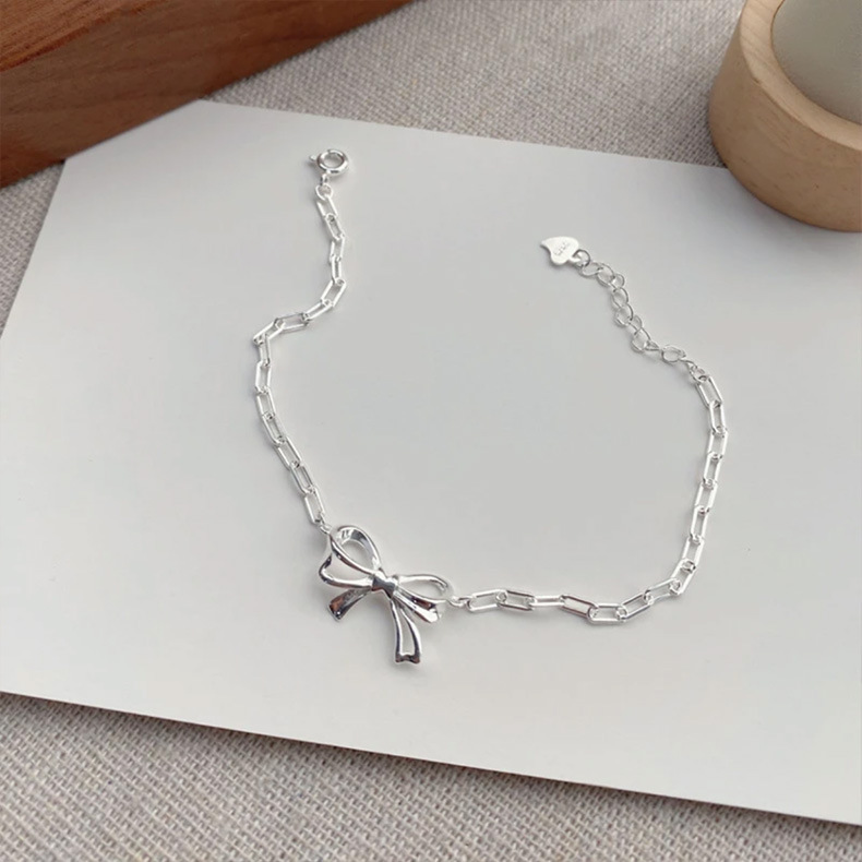 6g Weight Bracelets Classification 925 sterling silver Chain Material 1 Piece Quantity Holiday, Daily Occasion Sterling Silver Material Bow Knot Pattern Women's Gender Casual, Sweet, Simple Style Style Sterling Silver Bow Knot Bracelets 2