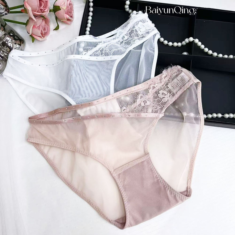 Nana Low-Waist Sexy Lace Panties Women's Jacquard Mesh Briefs Side Bone Cut Out Temptation Women's Briefs
