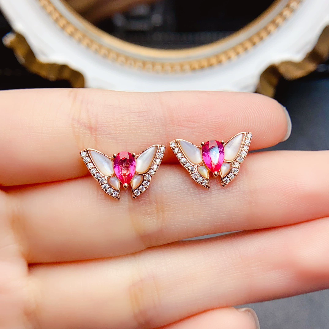 Новый натуральный порошок Topa серьги S925 Серебряный инкрустированный камень 4*6 мм