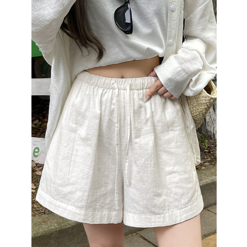 White Linen Shorts for Women, Summer Thin Style, 2026 New Model, A-Line Loose Fit, Casual Sports Cotton-Linen Five-Point Pants White Linen Shorts for Women, Summer Thin Style, 2026 New Model, A-Line Loose Fit, Casual Sports Cotton-Linen Five-Point Pants