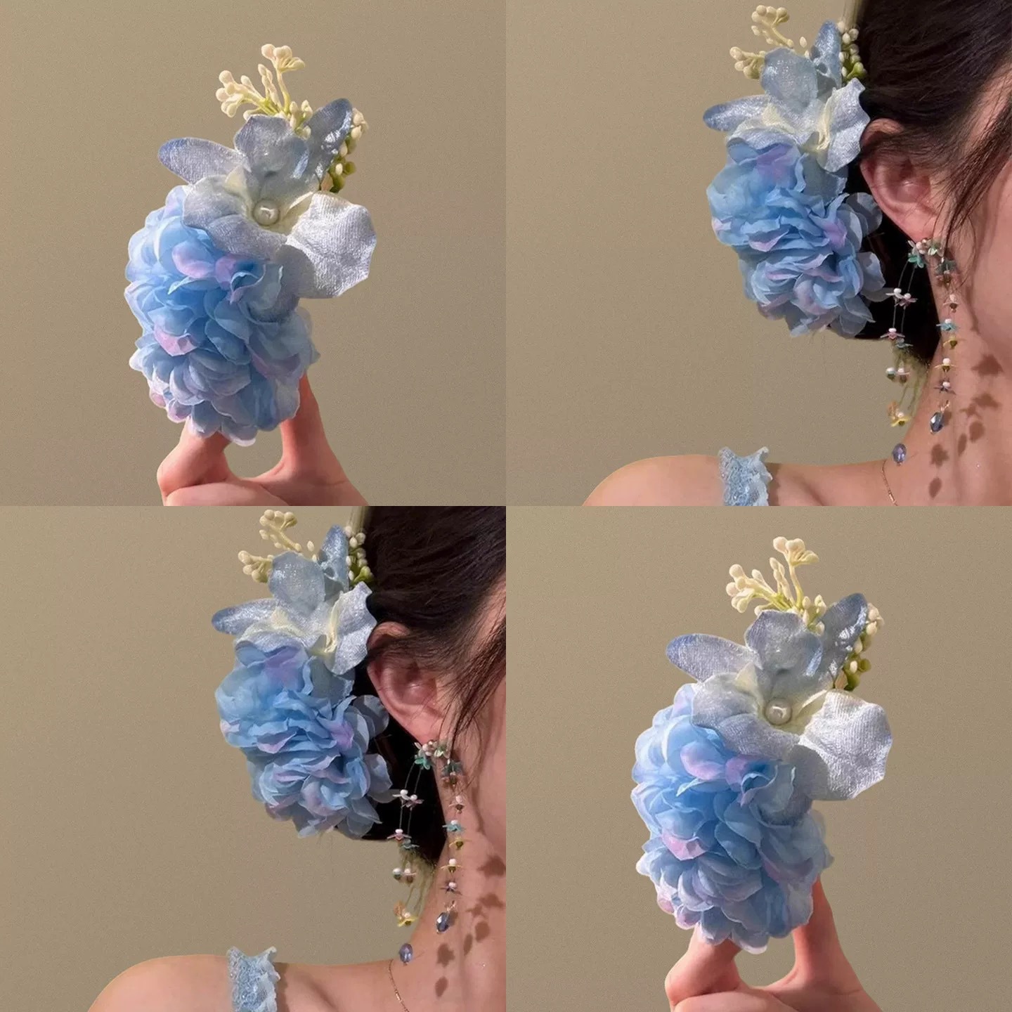 17# vacation-style gradient blue multi-petal flower alligator hair clip