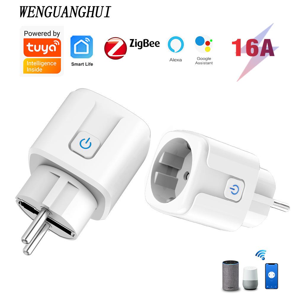 Tuya smart socket zigbee European plug connected to Tuya gateway voice control with relay 16A metering