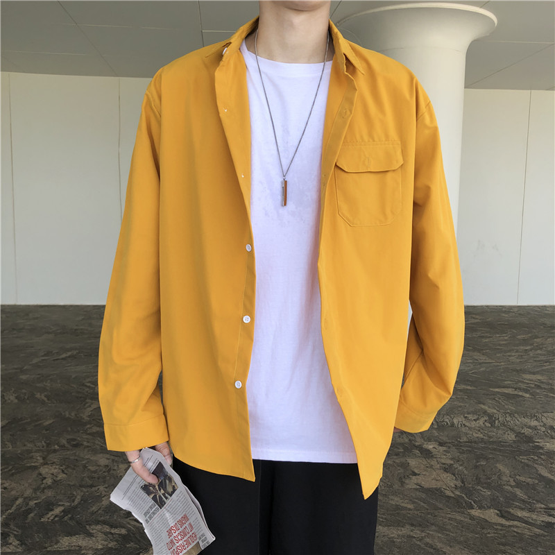 Crock Shirt Men's Spring and Autumn Coat Long-sleeved Clothes White Shirt Loose Solid Color ins Fashionable Casual