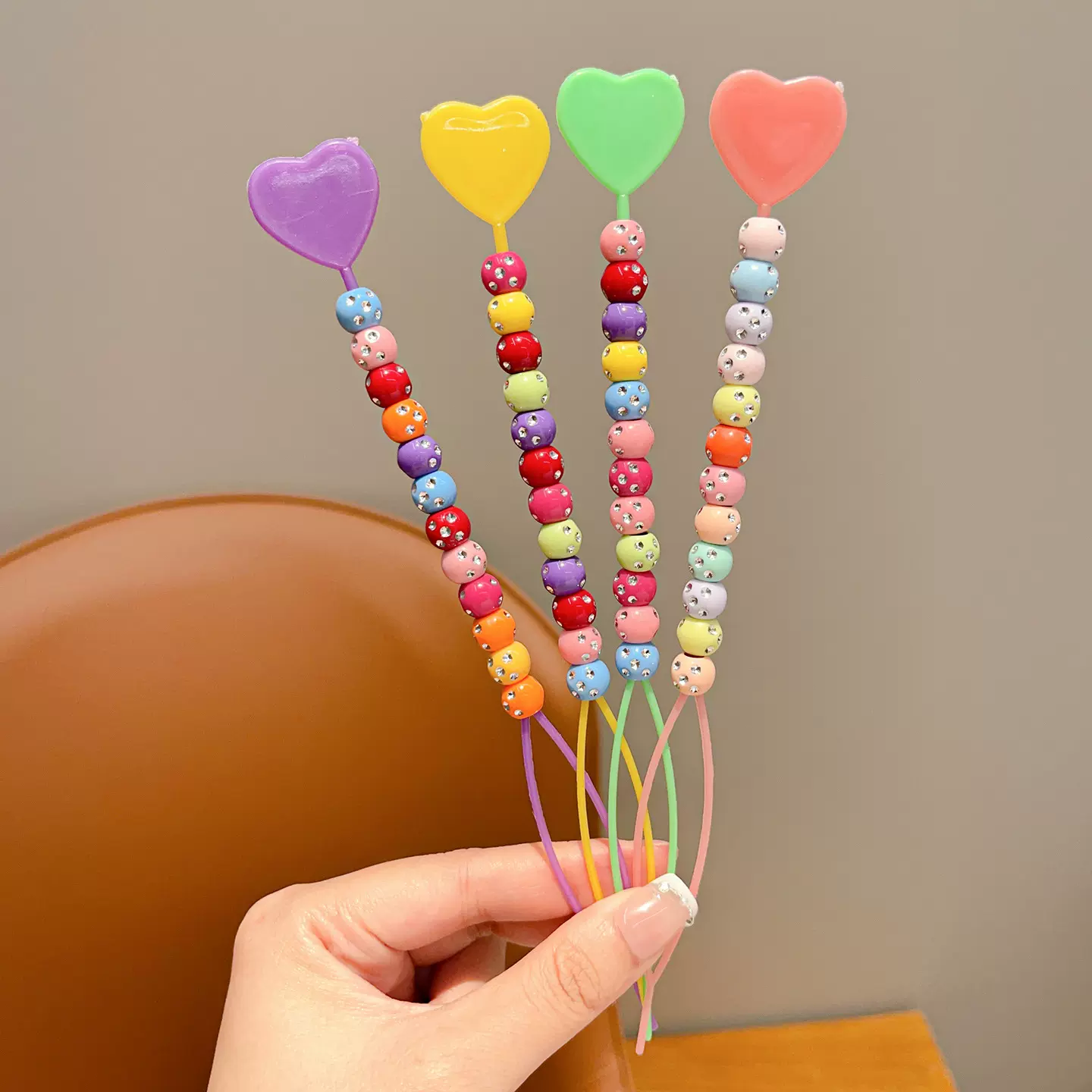 韩系糖果色手工串珠打结编织绳汽车钥匙扣挂绳创意时尚包包挂饰批