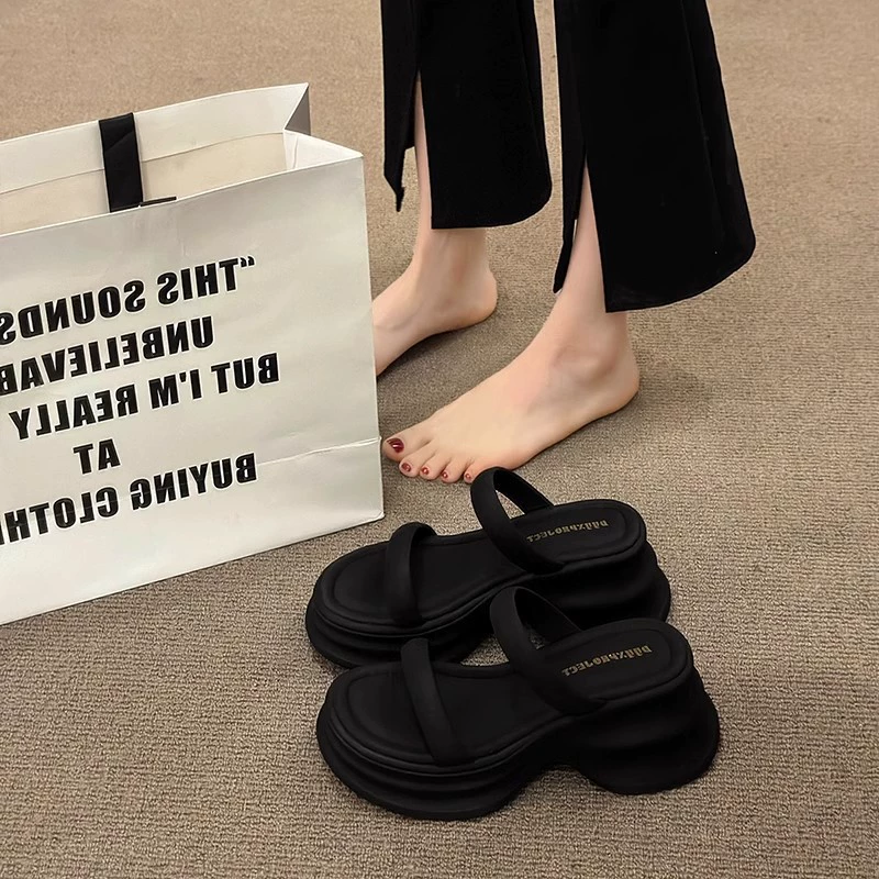 Женские летние босоножки на высоком каблуке, новинка 2025 года, пляжные сандалии на толстой подошве с юбкой