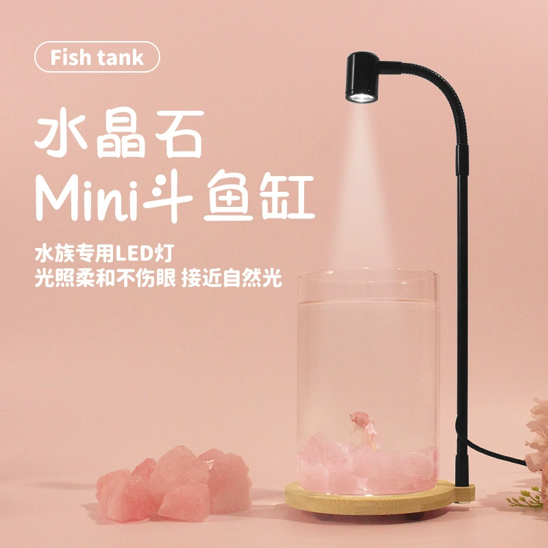 Хрустальный каменный аквариум для рыбы тайская бетта небольшой настольный цилиндр для креативного микро-ландшафтного ночного освещения дарит подарки Лунный камень