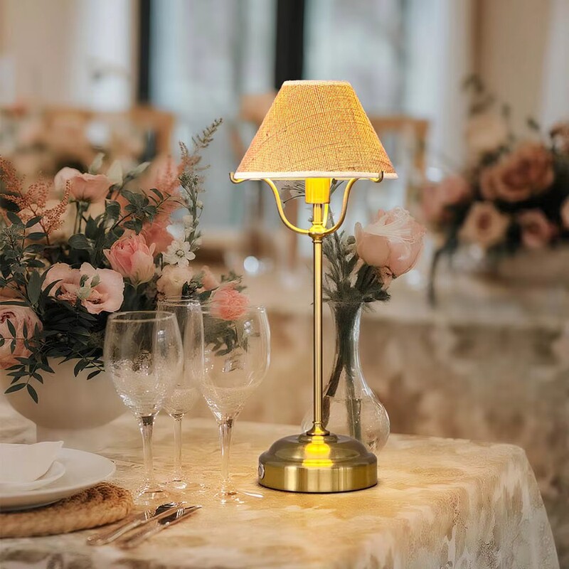 Retro Linen Fabric Rechargeable Table Lamp with Luxurious Gold Stand, Wireless Ambiance Light, Cordless Led Lamp for Dining Table Retro Linen Fabric Rechargeable Table Lamp with Luxurious Gold Stand, Wireless Ambiance Light, Cordless Led Lamp for Dining Table