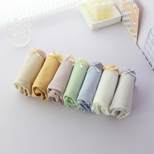 Japanese macaron color simple solid color underwear women's mid-waist hip breathable pure cotton crotch student briefs