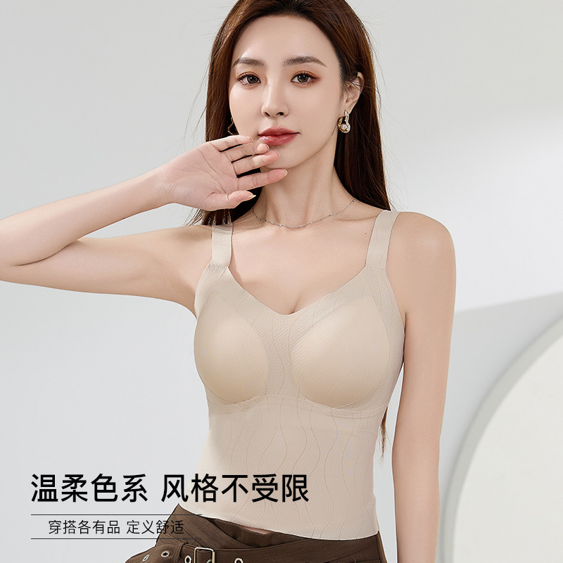 Eslinga larga con espalda hermosa para mujer, almohadilla para el pecho, copa fija, soporte superior, sin costuras, camisola de fondo para mujer