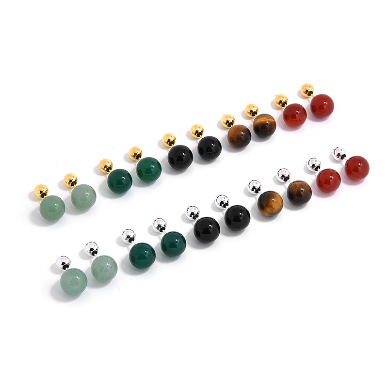 1 Pair Retro Classic Style Round Plating Agate Sterling Silver Tiger Eye Drop Earrings display picture 1