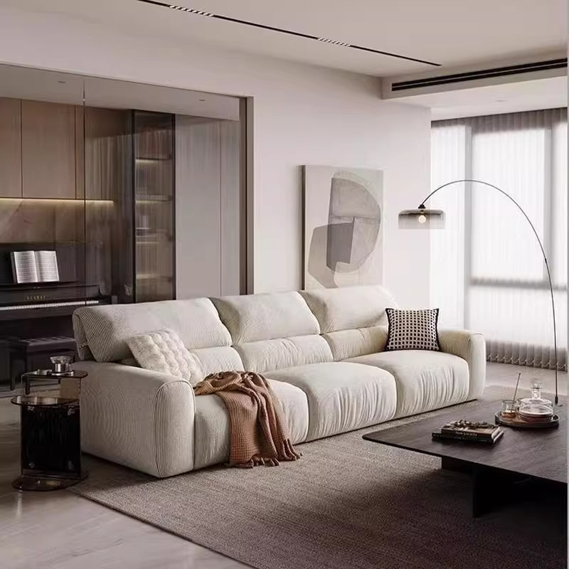 Sofá verde de tela de pana resistente a arañazos, estilo francés, madera maciza, para apartamento pequeño, fábrica de muebles Guangdong Foshan.