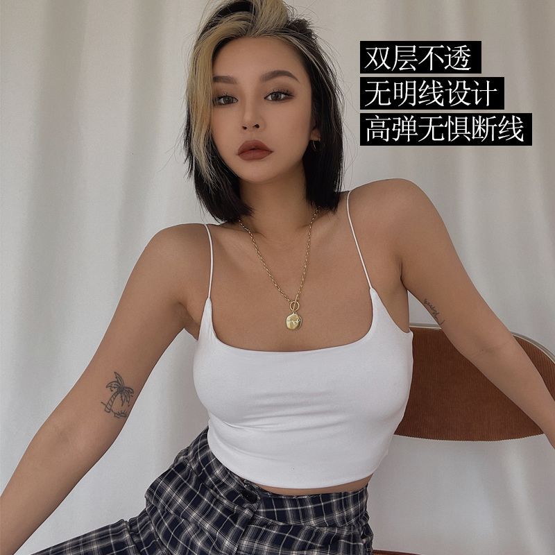 European and American style tight high waist short navel-exposed U-neck suspender vest for women wearing summer solid-color tops and bottoming shirt