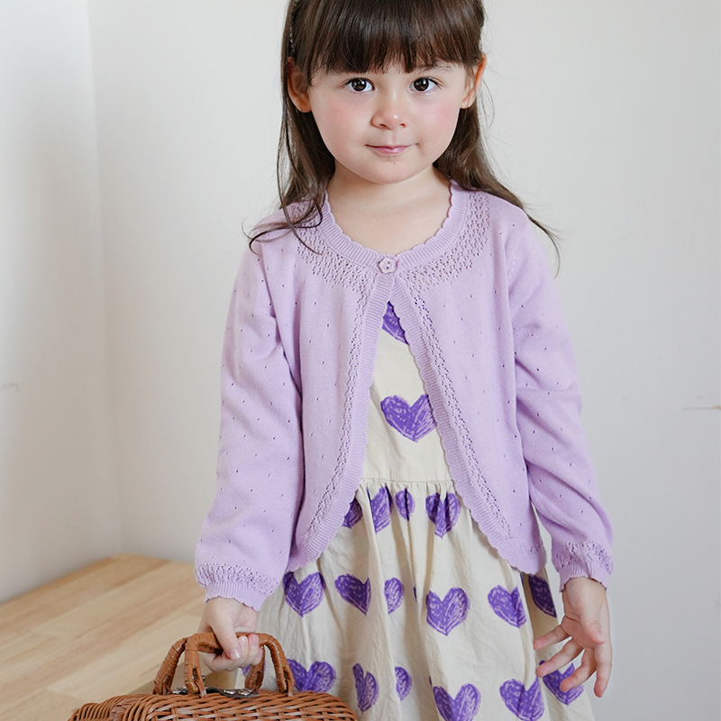 Color caramelo de las niñas de punto cardigan abrigo de punto pequeño y mediano ropa de los niños aire acondicionado sol protección camisa chal fino verano entrega de una sola pieza