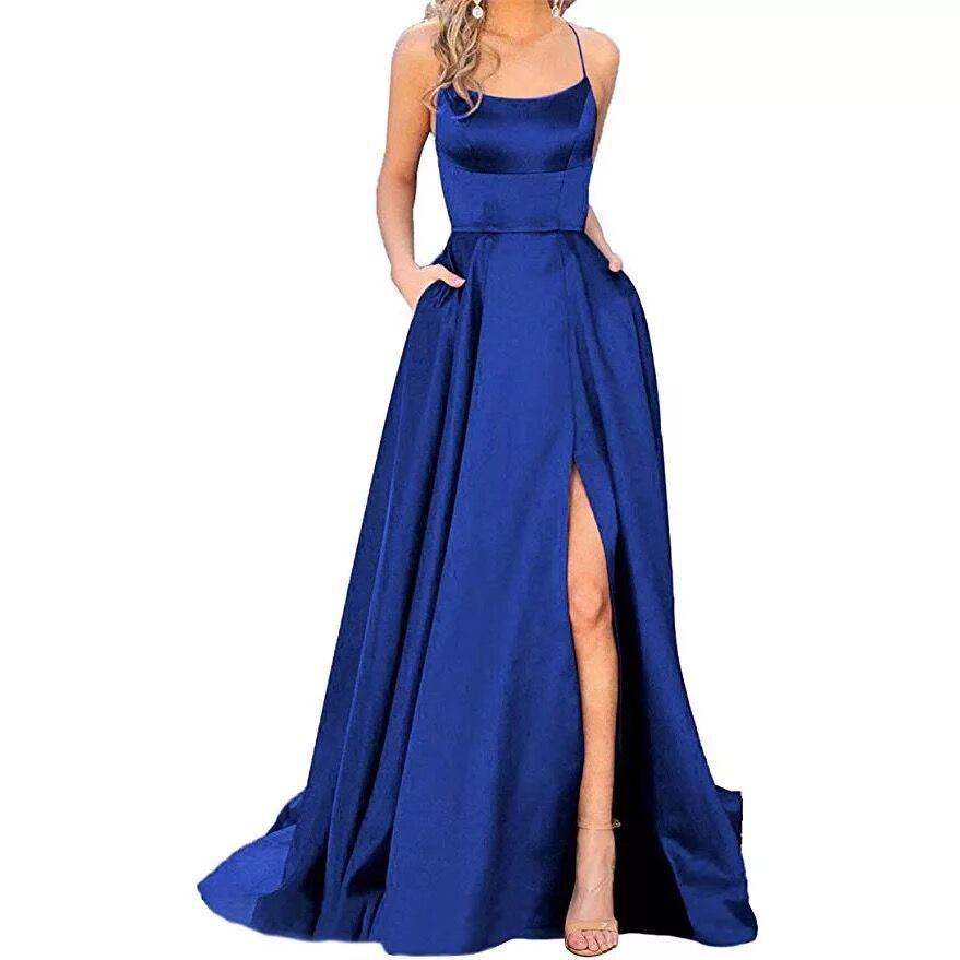 Party Dress Elegant U Neck Sleeveless Solid Color Maxi Long Dress Wedding Banquet Evening Party display picture 2