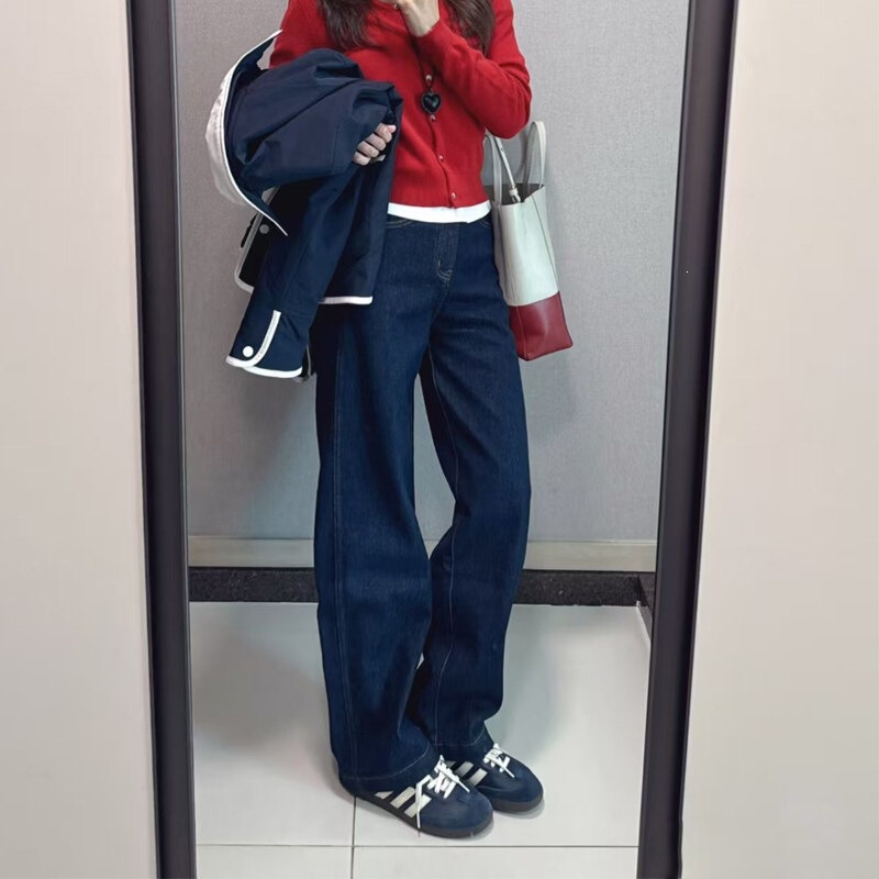 Dark Blue Straight-Leg Jeans for Women, Early Spring 2026, High-Waisted, Slimming, Loose Fit, Drapey, Leg-Lengthening, Floor-Length Pants, Ins Style Dark Blue Straight-Leg Jeans for Women, Early Spring 2026, High-Waisted, Slimming, Loose Fit, Drapey, Leg-Lengthening, Floor-Length Pants, Ins Style