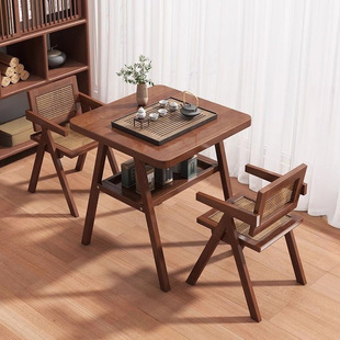 Solid Wood Balcony Tea Table and Chair Combination, Simple Negotiation Table, Internet Celebrity One Table and Two Chairs, Small Apartment Leisure Rattan Chair Three-Piece Set