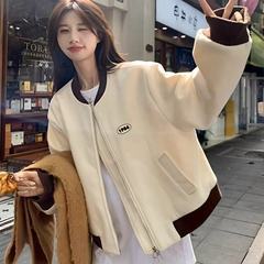 韩系胖mm300斤学院风棒球服外套女秋冬减龄独特设计感加厚上衣ins
