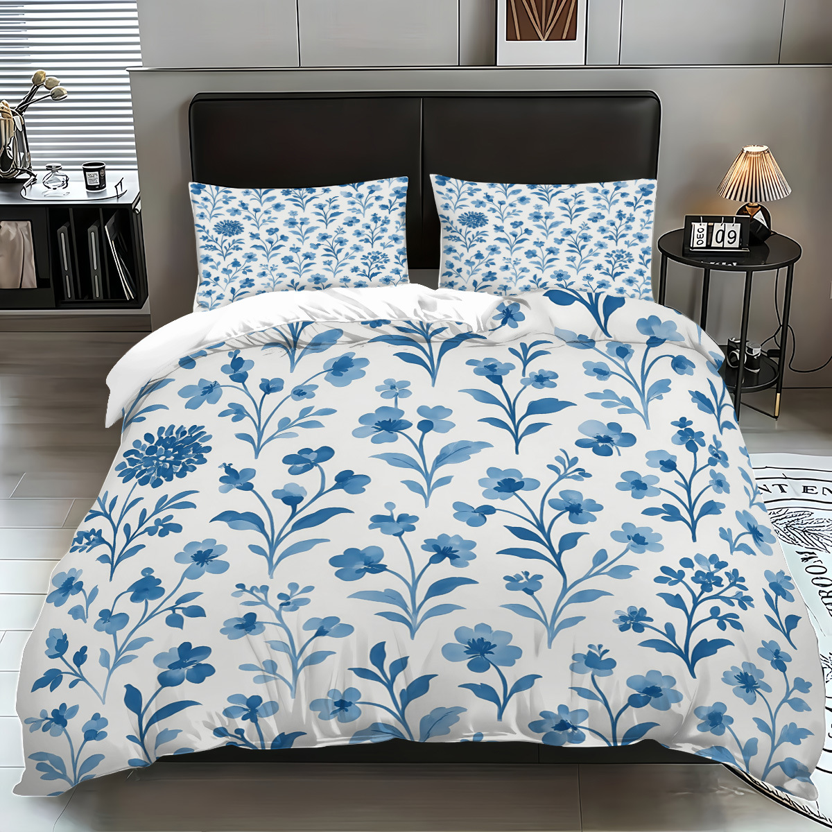 Funda de edredón floral fresca pequeña transfronteriza Estilo pastoral Ropa de cama floral pequeña Funda de edredón cepillada Juego de tres piezas JIT