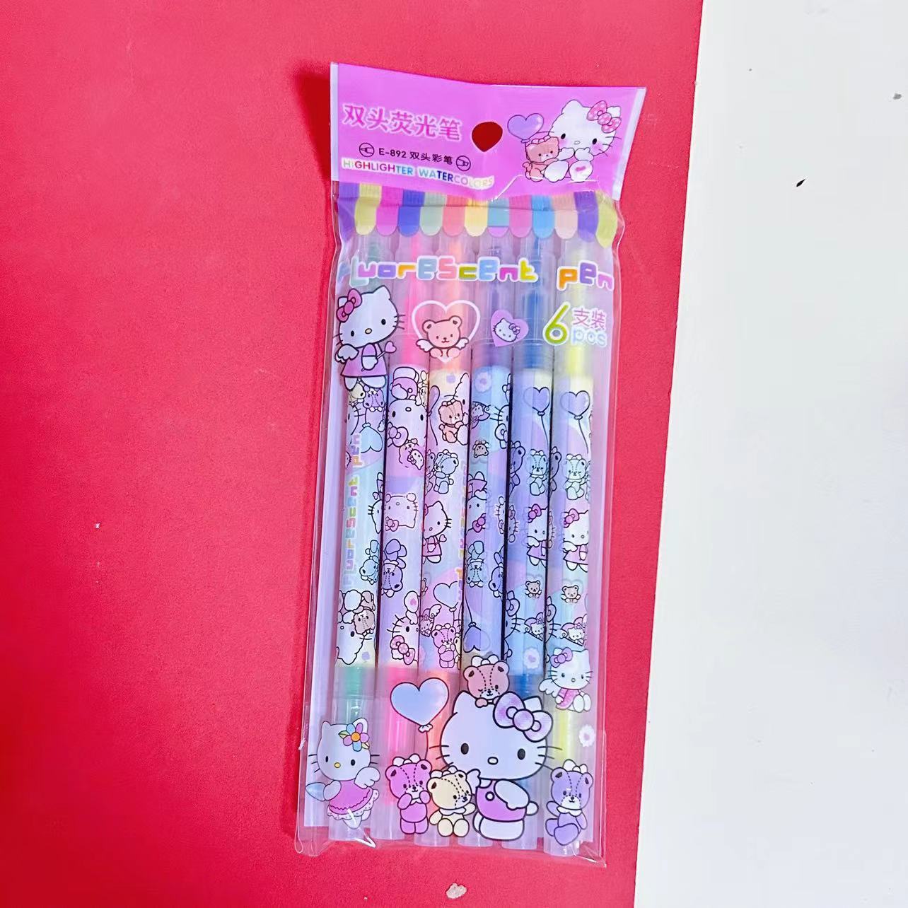 Marcadores de texto Sanrio con diseño de mascotas, marcadores de texto Kuromi de alta calidad para estudiantes, marcadores de texto de gran capacidad, juego de 6.