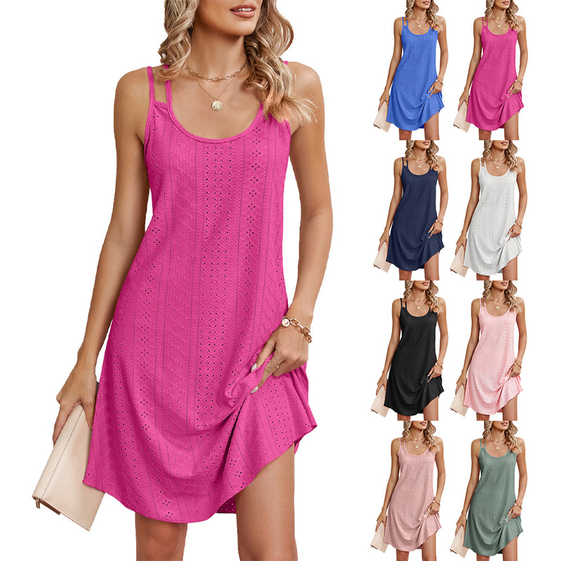 Amazon 2024 European and American Cross-border Foreign Trade Summer New Women's Solid Color Round Neck Sling Loose Sleeveless dress Amazon 2024 European and American Cross-border Foreign Trade Summer New Women's Solid Color Round Neck Sling Loose Sleeveless dress
