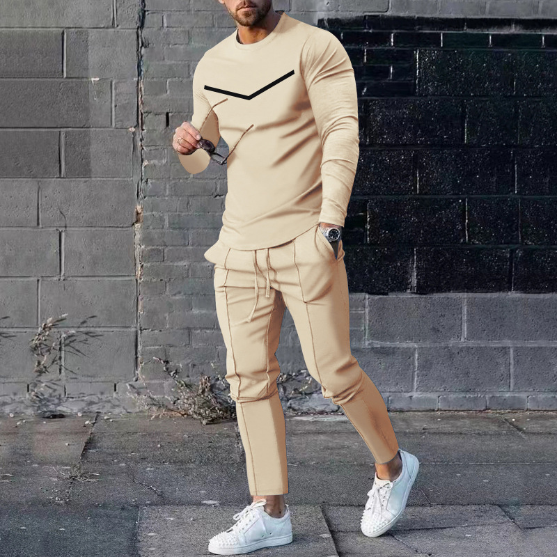 Europäische kleidung frühling herbst zwei-stück rundhals langarm T-shirt und hosen set, männer casual sport set_voghion.com