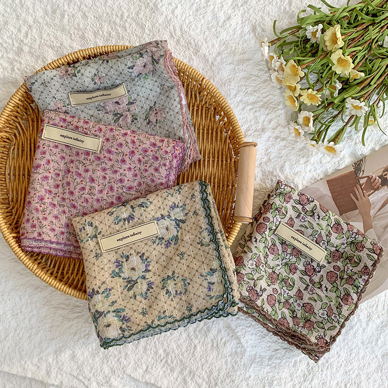Bufanda de seda, bufanda cuadrada pequeña, protección para el cuello, bufanda pequeña, bolsa de flores de verano, pañuelo en la cabeza, cinturón de recurrencia pastoral, bolsa de cabello atada, bufanda de seda