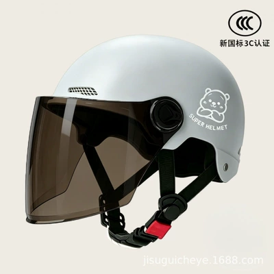 scooter helmet, all-season safety – Motosiklet kaskı (dəbilqə) - gray-brown-long-mirror-silver-white-bear
