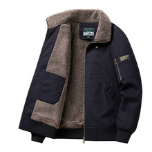 男装冬季保暧高档男士时尚加绒飞行员夹克外套羊羔绒工装棉服外穿