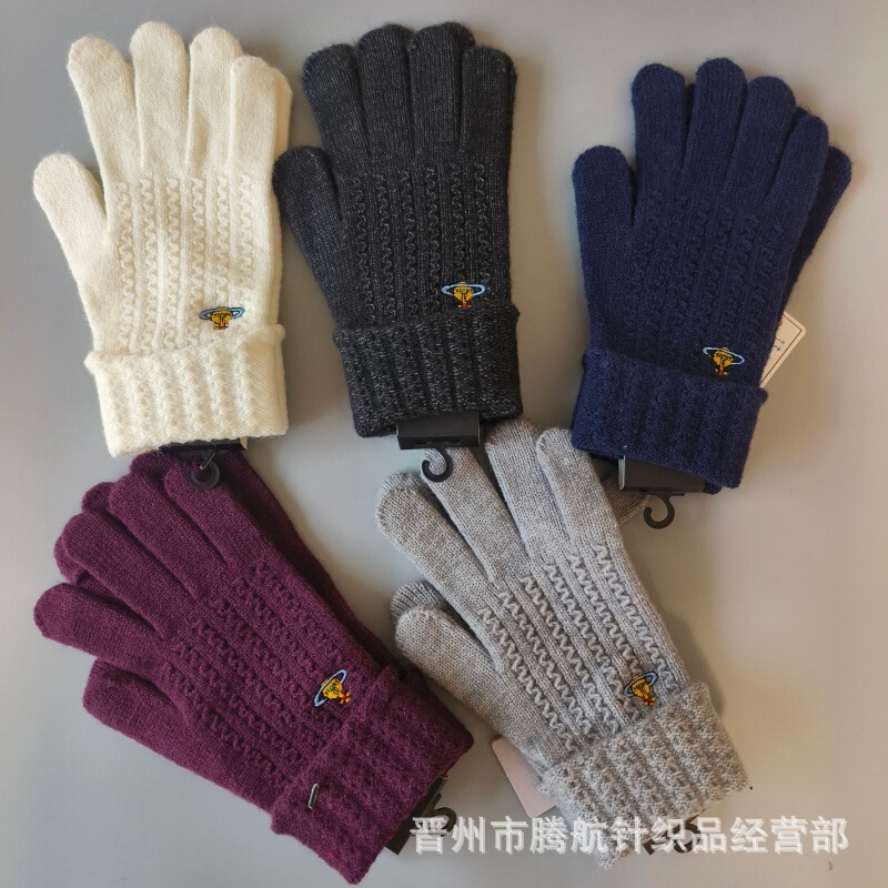 Empress Dowager Saturn Embroidered Finger Touchscreen Wool Gloves Women's Knitted Thickened Twist Warm Cold-Proof Gloves Empress Dowager Saturn Embroidered Finger Touchscreen Wool Gloves Women's Knitted Thickened Twist Warm Cold-Proof Gloves