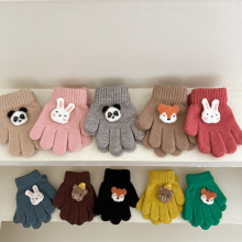 韩版儿童糖果色针织分指手套新款卡通男童女童秋冬保暖宝宝手套潮