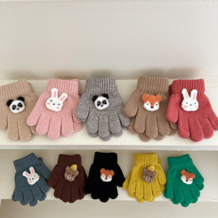 Korean children's candy color knitted finger gloves new cartoon boys and girls autumn and winter warm baby gloves tide