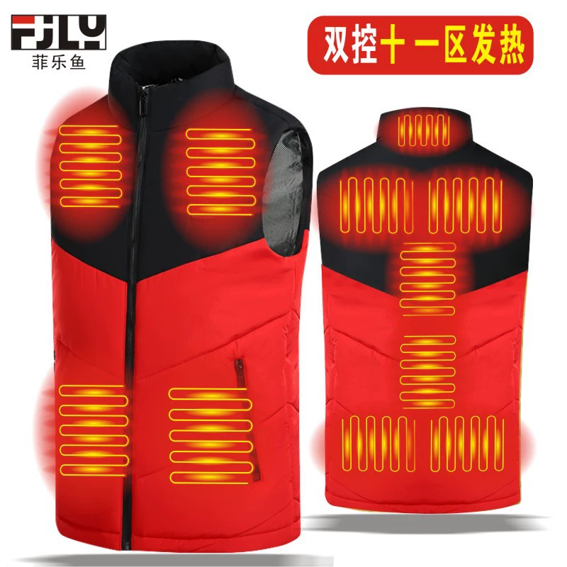 New standing collar zone 11 heating cotton couple vest cotton vest neck warm back men color combination smart heating horse clip