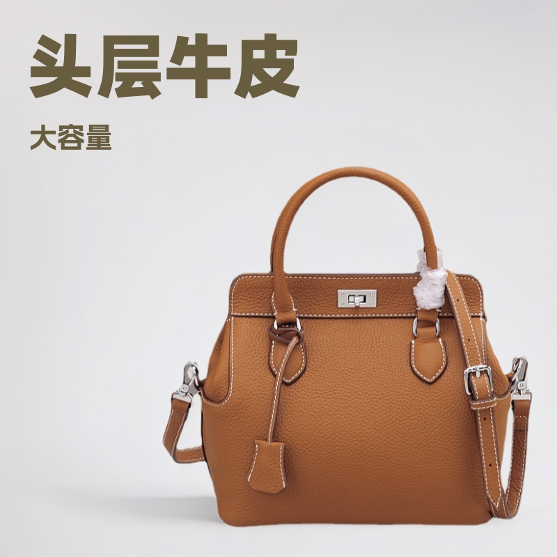 头层牛皮手提包新款斜挎包包欧美时尚百搭单肩女包大容量牛奶盒