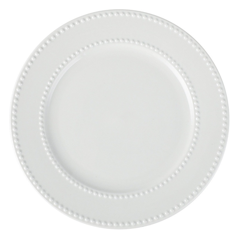 Blanco puro simple placa Occidental filete placa Placa de pasta en relieve Punto de cuentas placa plana blanca desayuno placa de cerámica