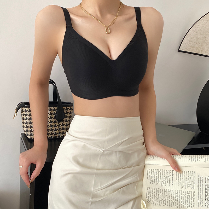 Ultra-delgada tira de jalea transpirable de elevación de látex sin costuras inalámbrico pecho grande pequeño push-up sujetador ropa interior para mujeres verano nuevo