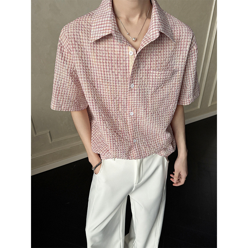 2026 Summer New Trendy Plaid Textured Short-Sleeved Shirt for Men Cd6407-Special P38 Recommended Retail Price 98 2026 Summer New Trendy Plaid Textured Short-Sleeved Shirt for Men Cd6407-Special P38 Recommended Retail Price 98