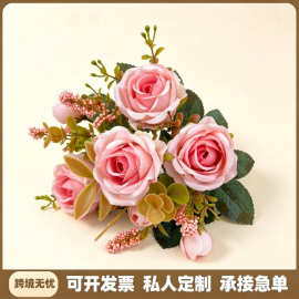 秋季仿真花束玫瑰花绢花婚礼装饰插花室内橱窗布景假花厂家直营