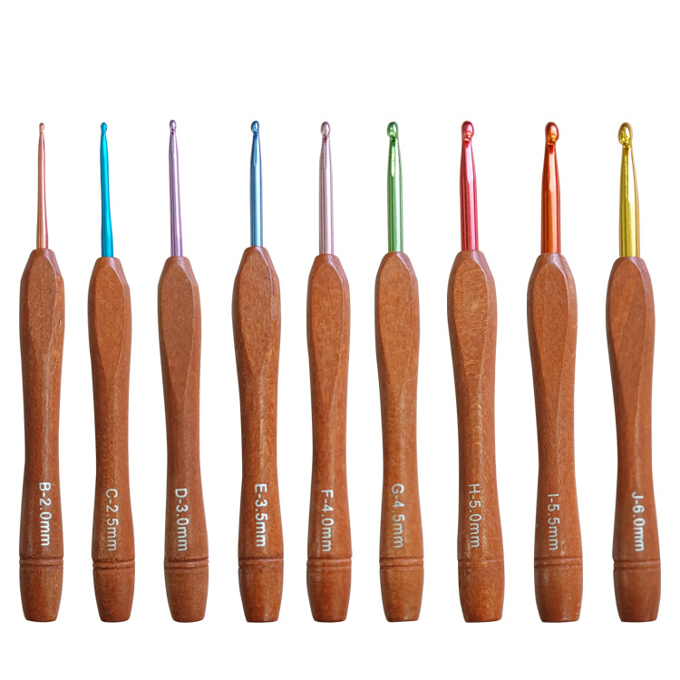 New wooden handle crochet hook diy knitting tools sweater needle wooden handle crochet hook set