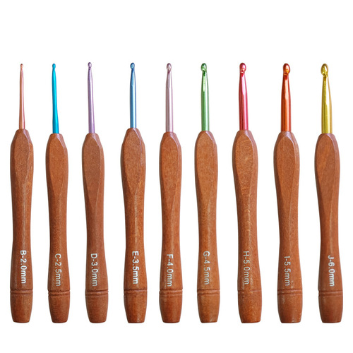 New wooden handle crochet hook diy knitting tools sweater needle wooden handle crochet hook set