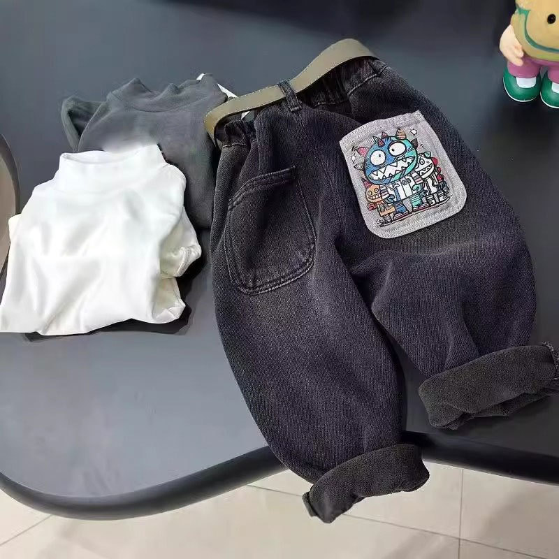 Ropa infantil para niños con jeans de terciopelo más grueso en invierno nuevos niños en un troje de terciopelo de grano de oro pantalones de invierno para bebés image 1
