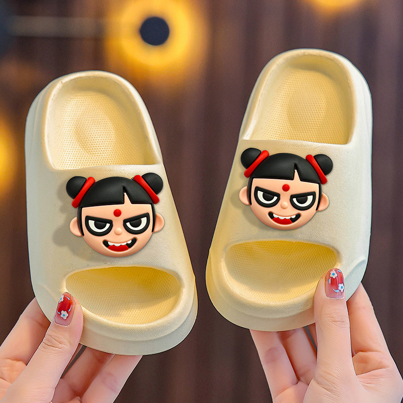 Nezha pantuflas zapatillas para niños verano nuevo estilo dibujos animados fondo suave interior bebé zapatos de playa sandalias