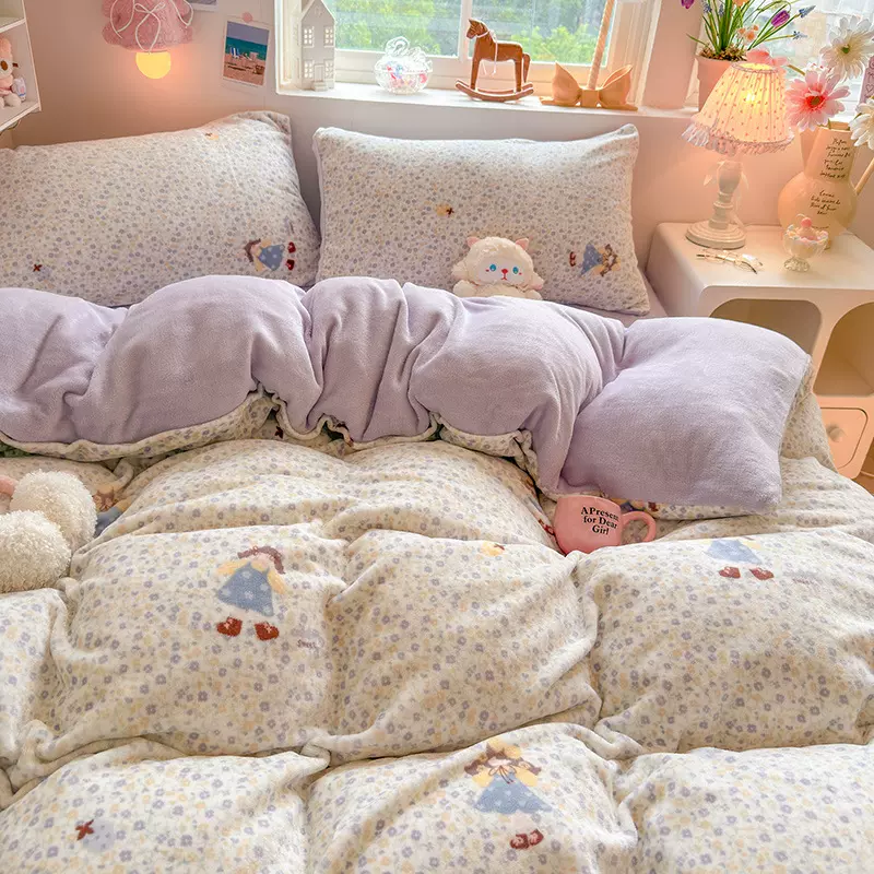 冬季高克重双面牛奶绒四件套加厚法莱绒学生宿舍家用床单款床笠