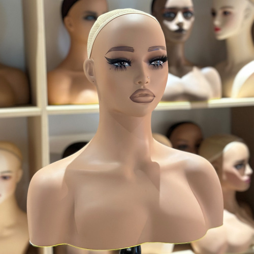 Factory-Cross-border PVC Head Mannequin for Wigs, Double-Shoulder Style | European & American Makeup Model Head | Jewelry Display Stand Props