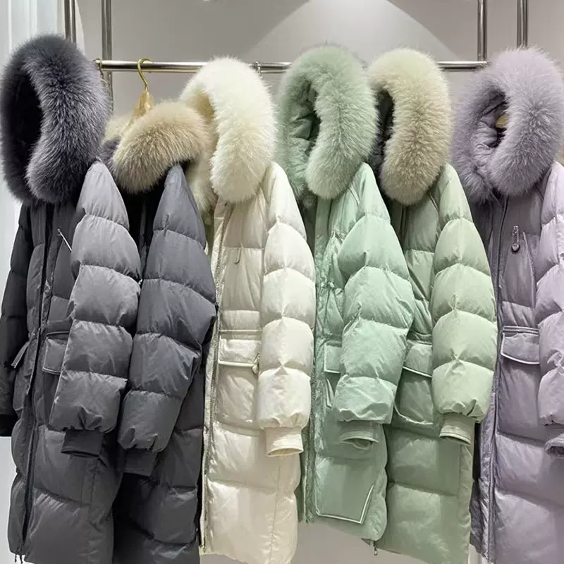 平湖羽绒服女2024鹅绒服毛领冬装外套女高端撤柜女装杂款尾货批发