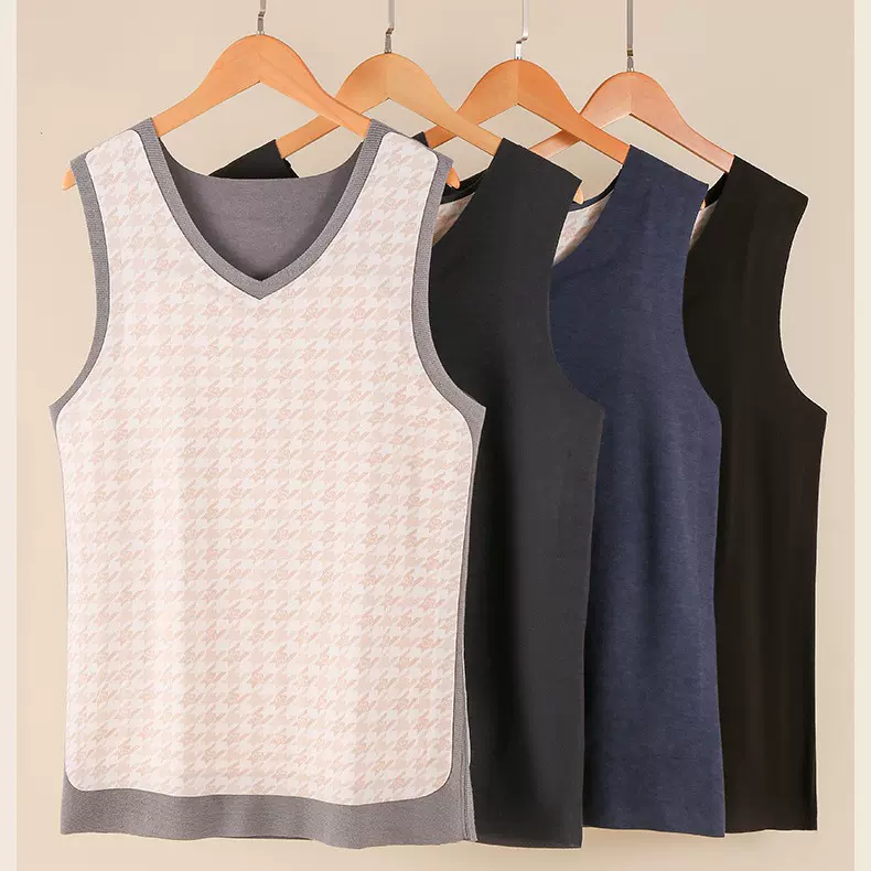 男士保暖背心绵羊毛无痕贴片打底马甲磨毛加厚无袖上衣加厚保暖