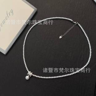 7-8mm Natural High-Quality Freshwater Pearls Inlaid with 3mm Round and Almost Flawless Freshwater Pearl Necklace Sterling Silver