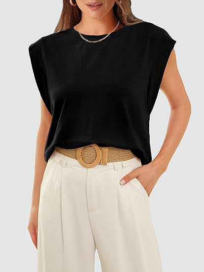 210g Weight Sleeveless Sleeve Length Pullovers Placket Type Raglan Sleeve Sleeve Type Cotton Fabric Type Long Top Length T-shirt Tops Type Holiday, Daily Occasion Round Neck Neckline Loose Fit Type Stripe, Solid Color Pattern Summer, Spring Season Women's Gender Casual Style Wholesale Women's Casual Stripe Solid Color Sleeveless T-Shirts 2
