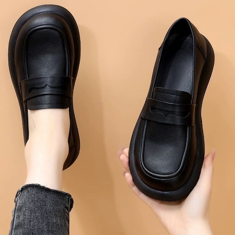 Primavera y otoño nuevos zapatos individuales realmente suaves zapatos de música planos para mujer zapatos de trabajo de cercanías suela blanda suela suave suela de tendón de res zapatos de cuero madre