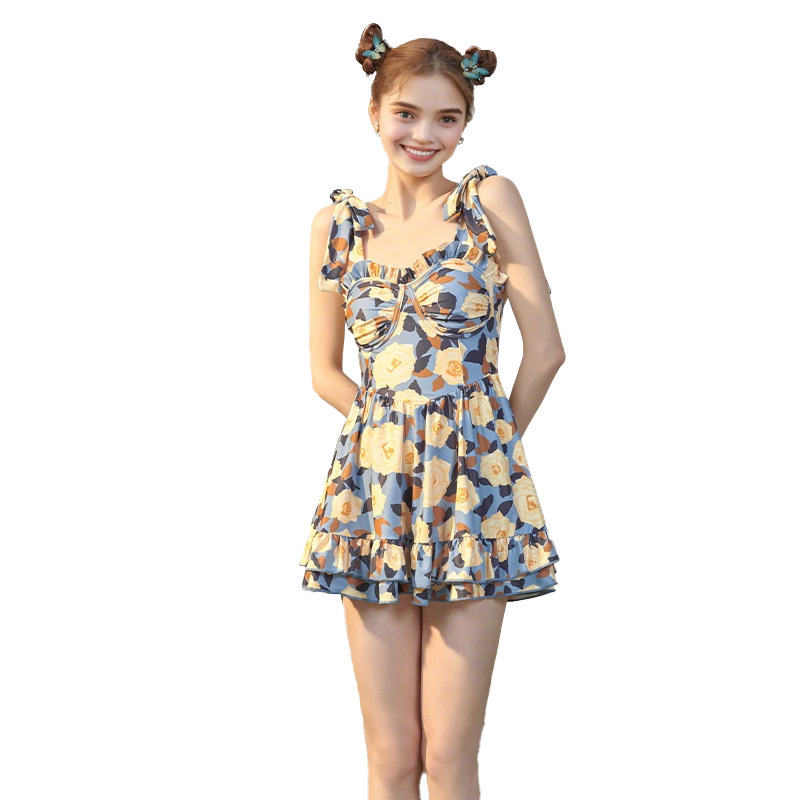 2025 nuevo trajes de baño unidireccionales femeninos retro franceses impresión en calzoncillos de baño de spa